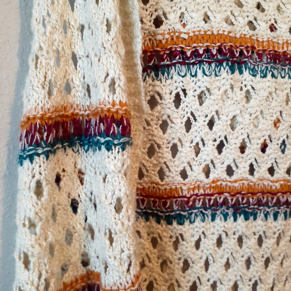 Blu Pepper Open Knit Fringe Hooded Open Cardigan - Picture 2 of 7